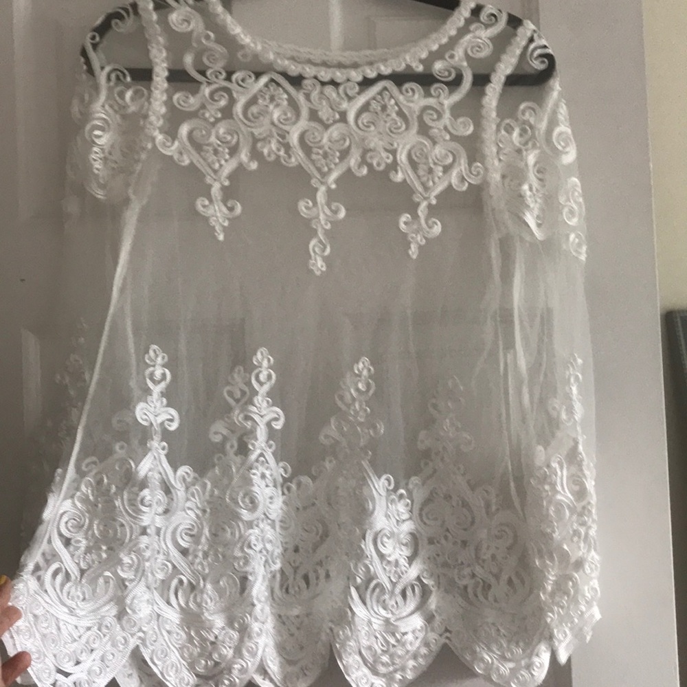 White Long Sleeve Top with Intricate Lace